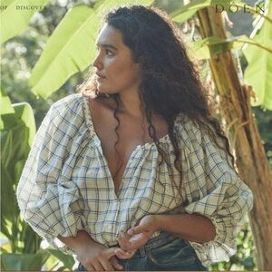 DOEN Jeanne top blue Atticus plaid size large